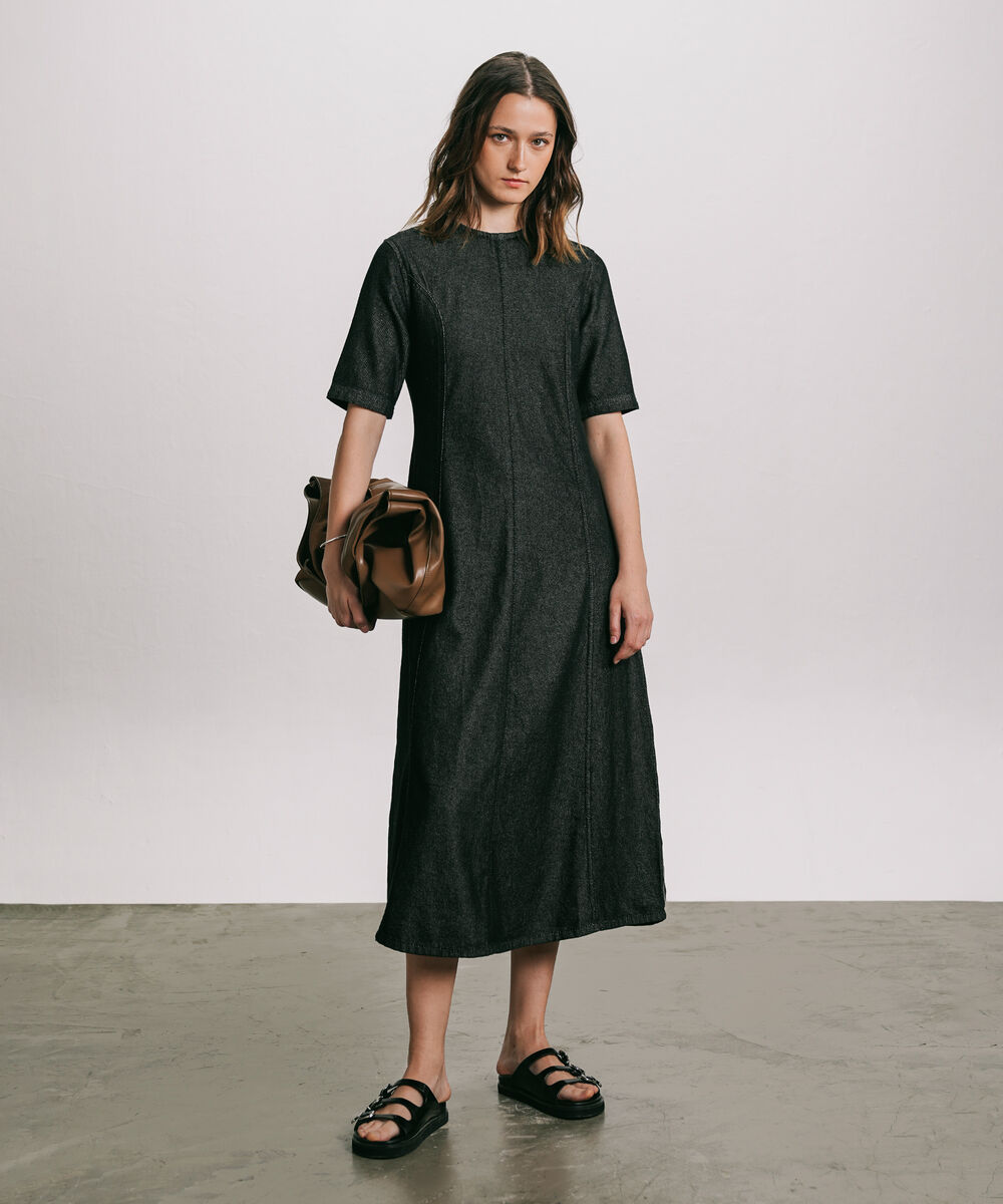 Women's Western Wear Black Flared Denim Dress