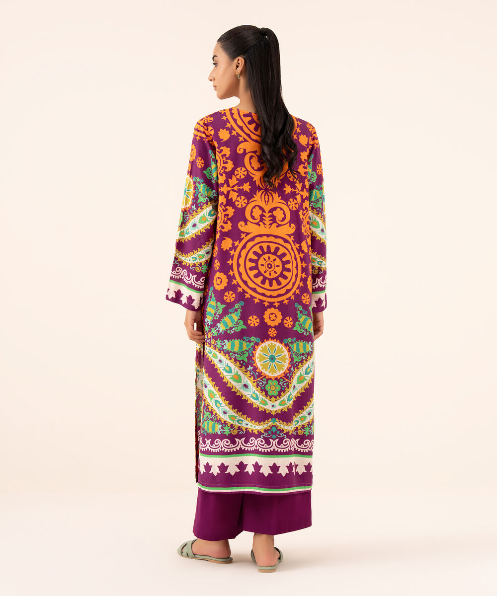 Women's RTW Arabic Lawn Purple Printed Straight Shirt