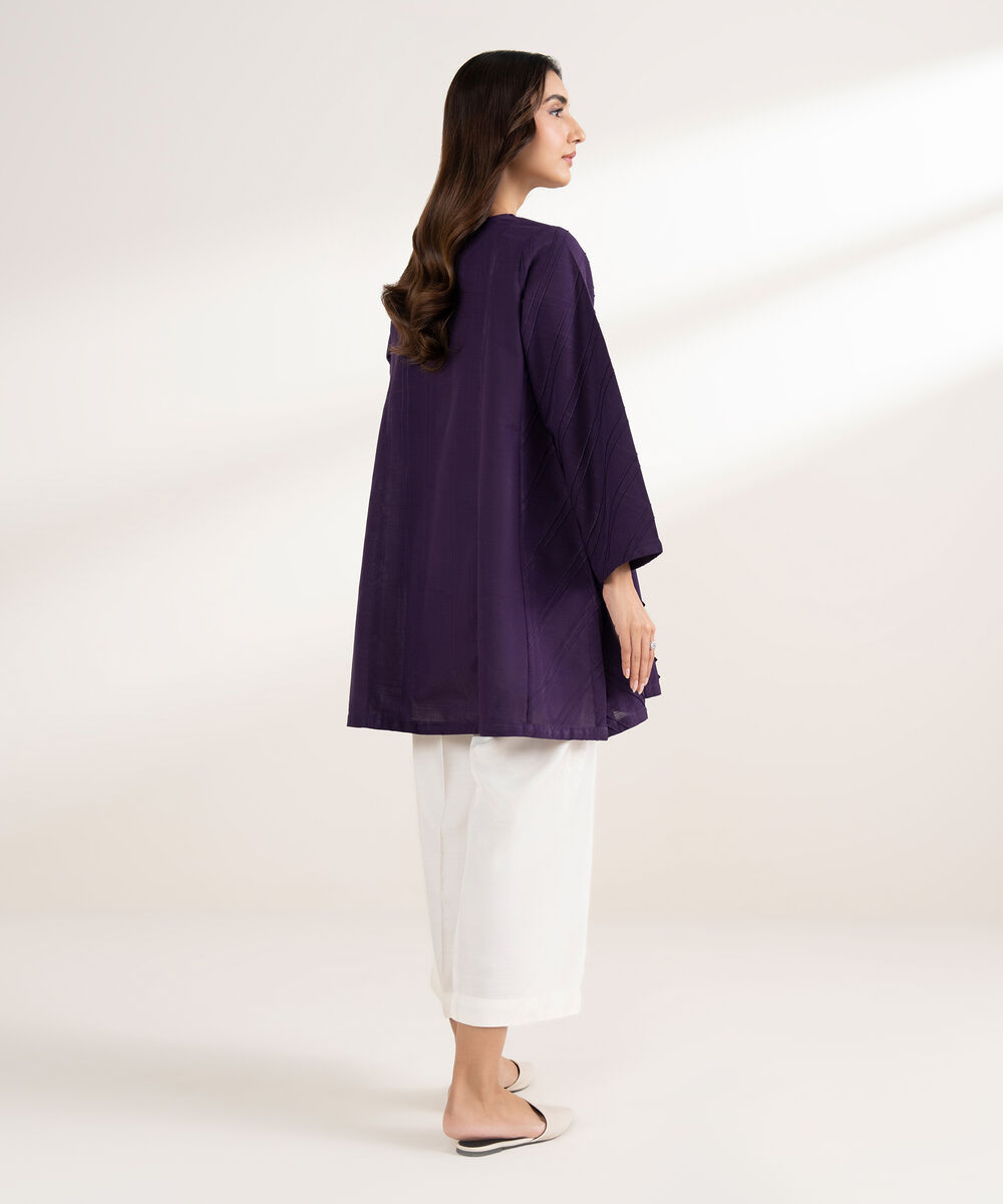Women's RTW Khaddar Solid Straight Purple Shirt