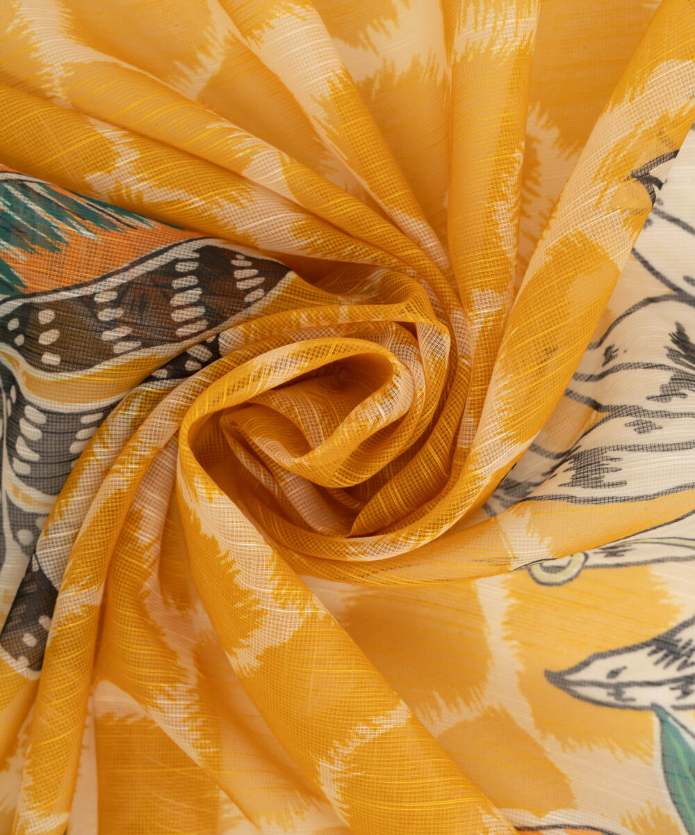 Blended Raw Net Yellow Printed Dupatta