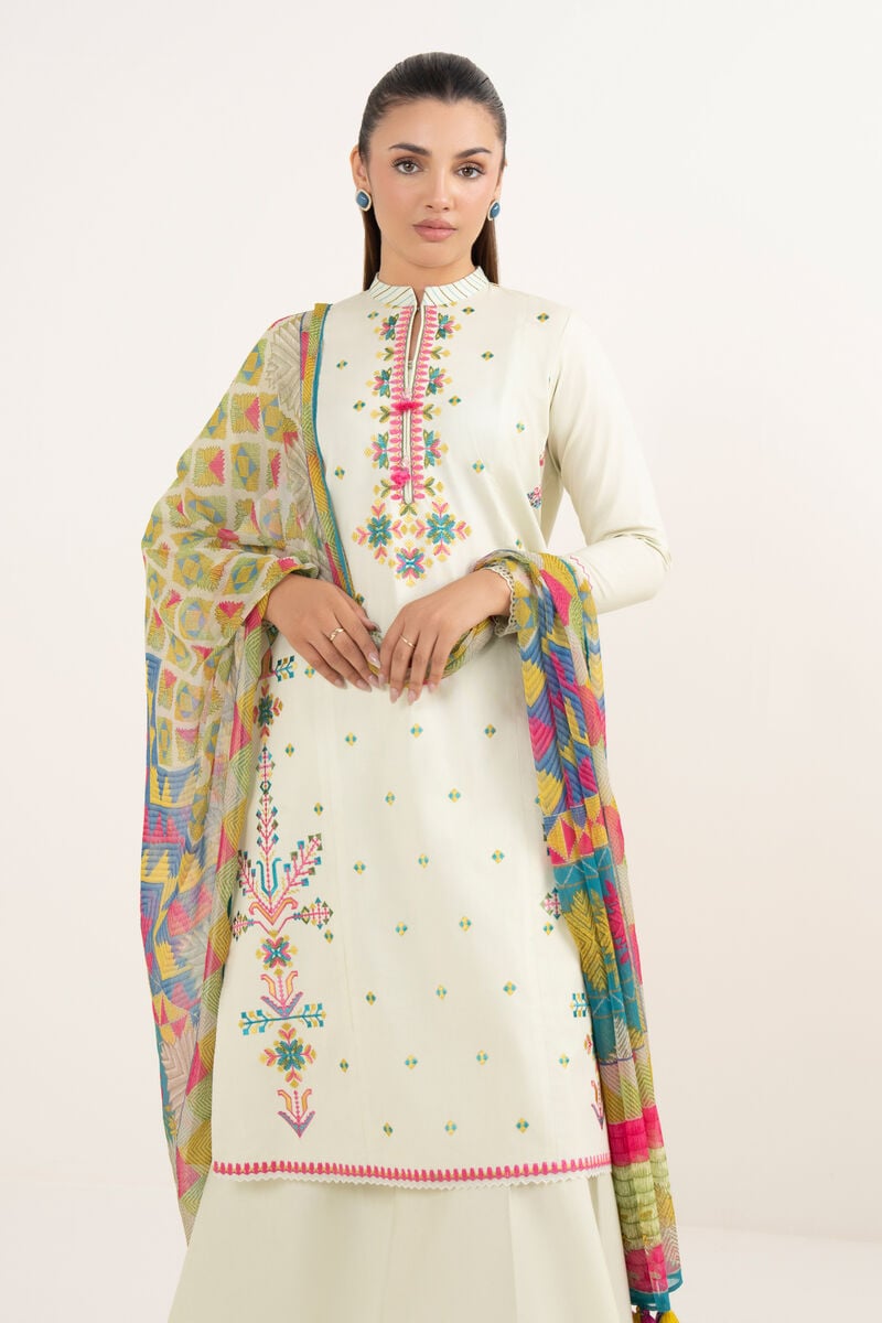 2 Piece - Embroidered Cotton Suit