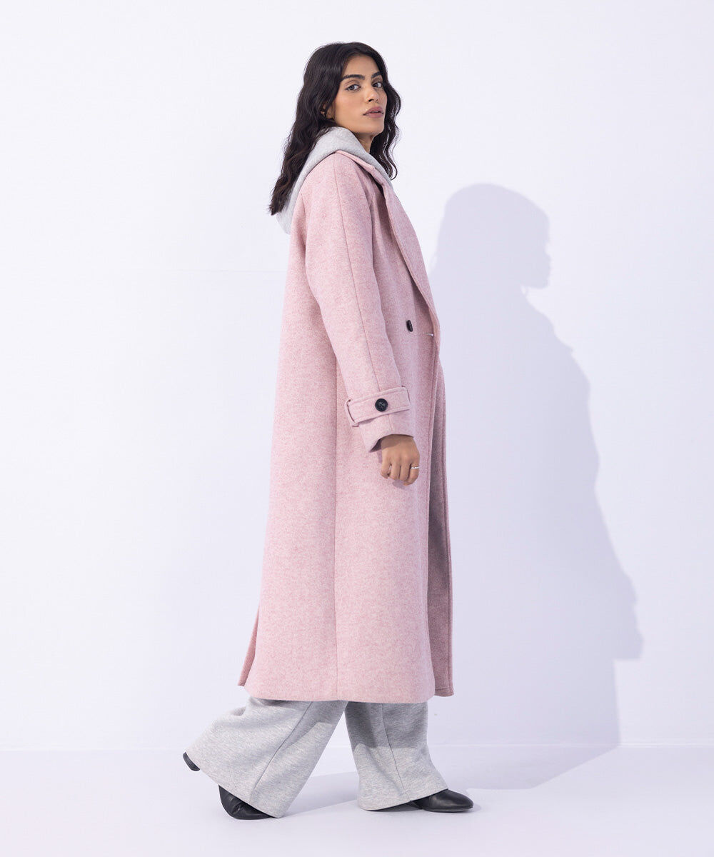 Woman - Pink Double Breasted Long Coat