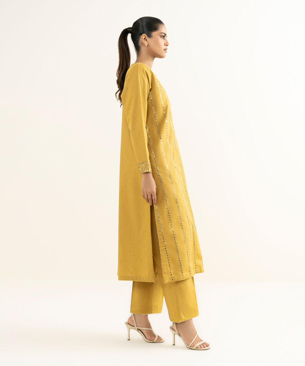 Women's RTW Multineps Embroidered Mustard A-Line Shirt