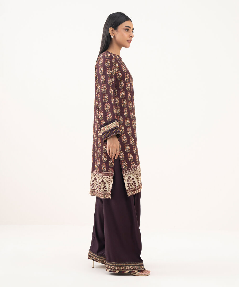 Women's RTW Linen Viscose Printed Brown Straight Shirt