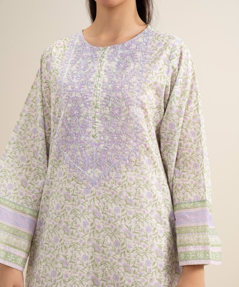 Women's Unstitched Lawn Embroidered Off White 3 Piece Suit