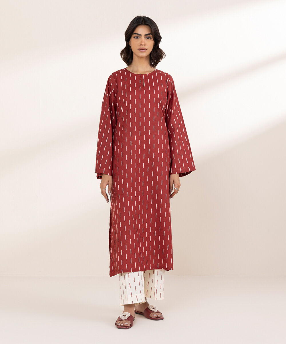Women's RTW Lawn Red Printed A-Line Shirt