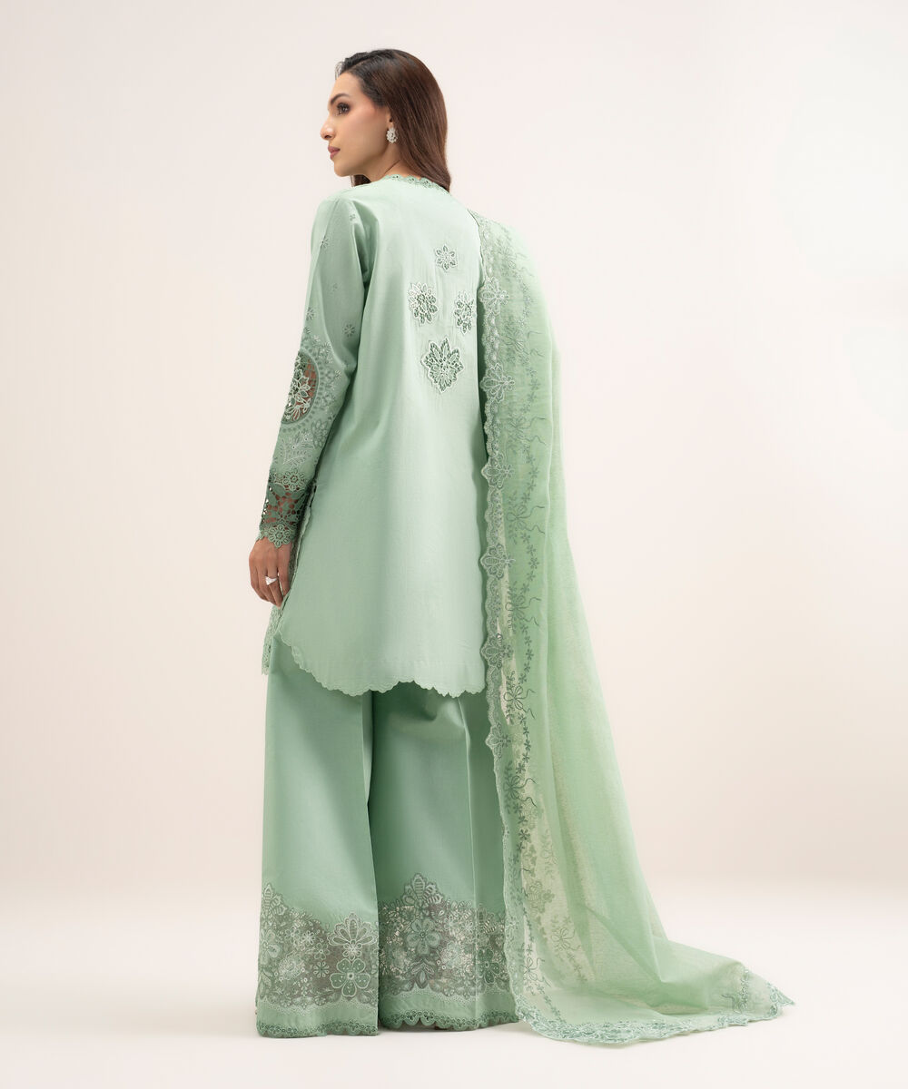 Women's Unstitched Lawn Embroidered Green 3 Piece Suit