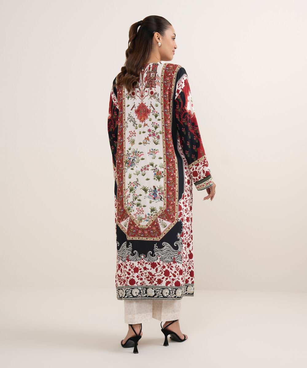 Women's RTW Arabic Lawn Maroon Printed Drop Shoulder Shirt