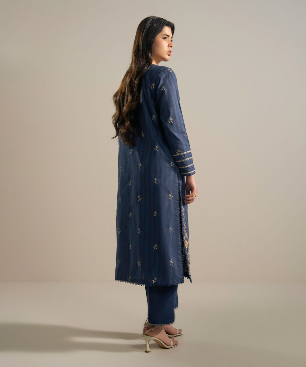 Women's RTW Leno Kara Embroidered Blue A-Line Shirt