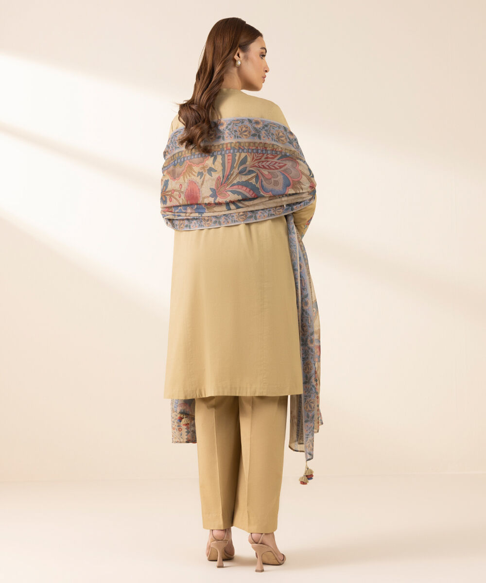 Unstitched Women's Beige Textured Lawn Shirt Dupatta