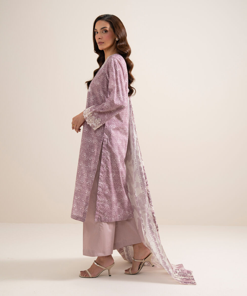 Women's Unstitched Lawn Embroidered Ice Blue 3 Piece Suit