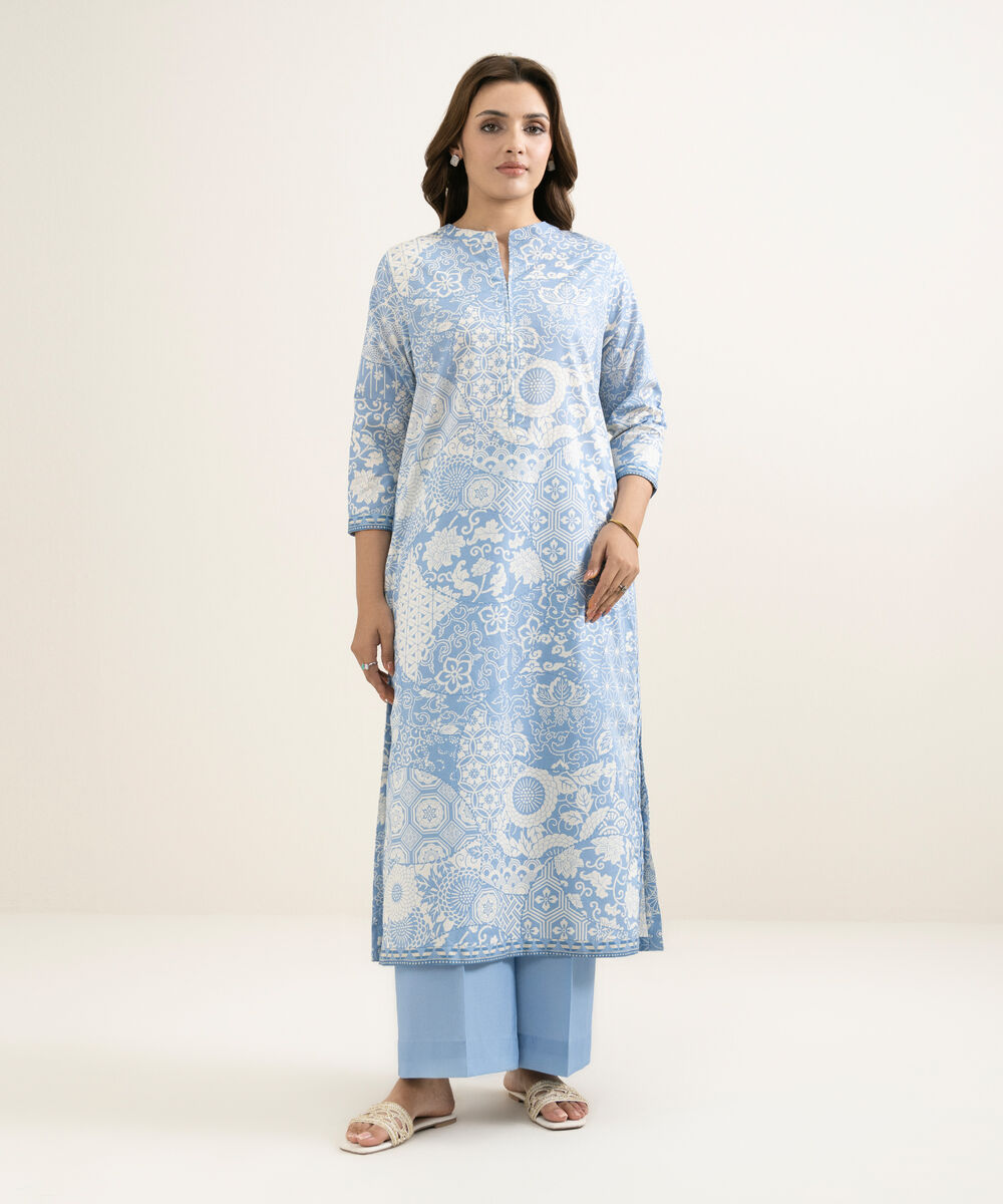 Women's Unstitched Lawn Printed Blue 2 Piece Suit