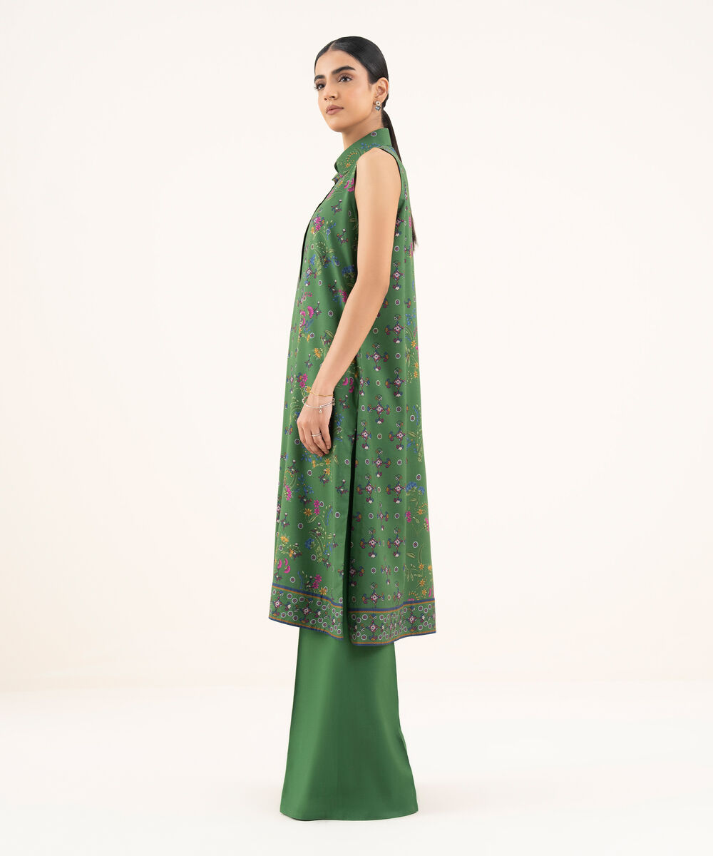 Women's Unstitched Viscose Khaddar Printed Green 2 Piece Suit
