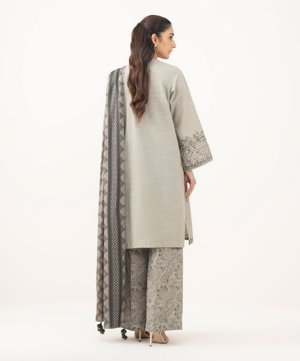 Women's Unstitched Khaddar Embroidered Grey 3 Piece Suit