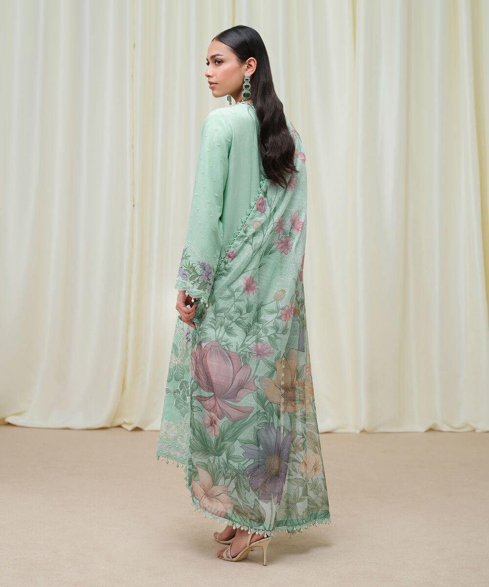 Women's Unstitched Dull Viscose Raw Silk Dyed Three Piece Suit