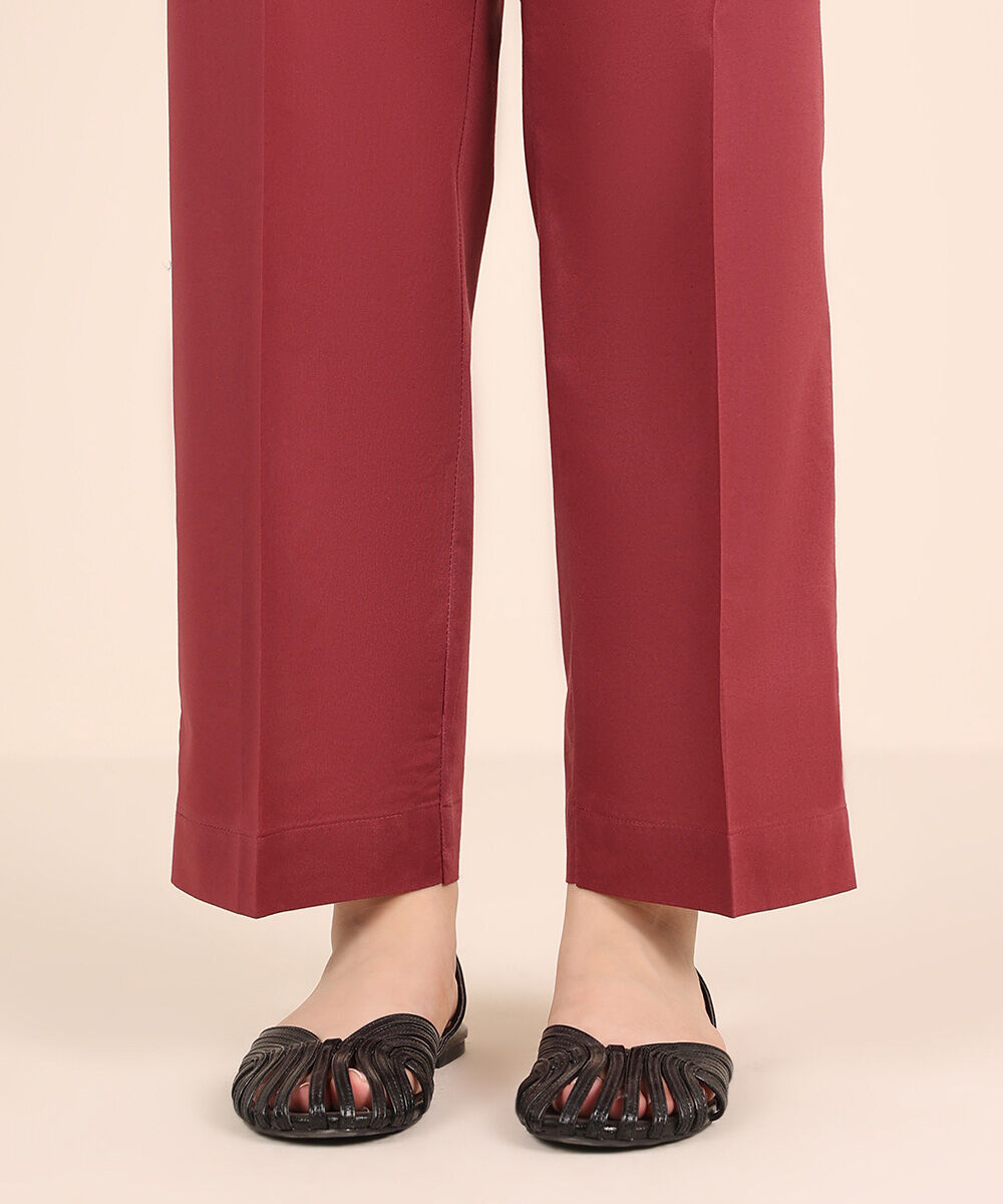 Women's RTW Cambric Red Solid Straight Pants