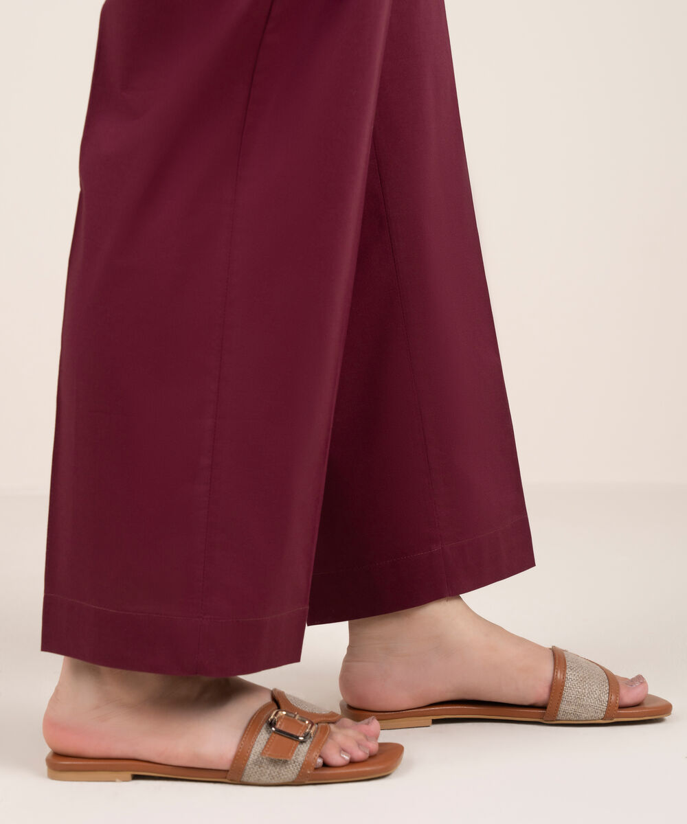 Women's RTW Cambric Solid Red Straight Pants