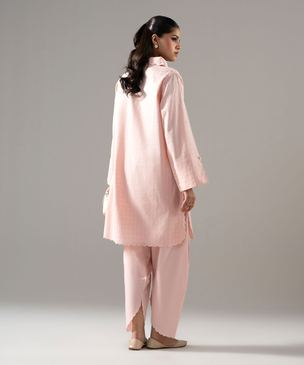 Women's RTW 3D Dobby Solid Powder Pink Straight Shirt