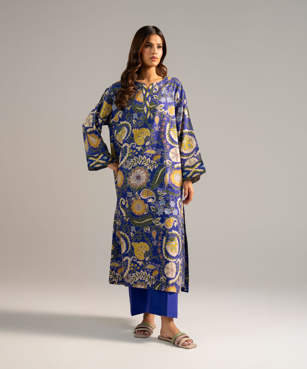 Women's RTW Dobby Printed Dark Blue Straight Shirt