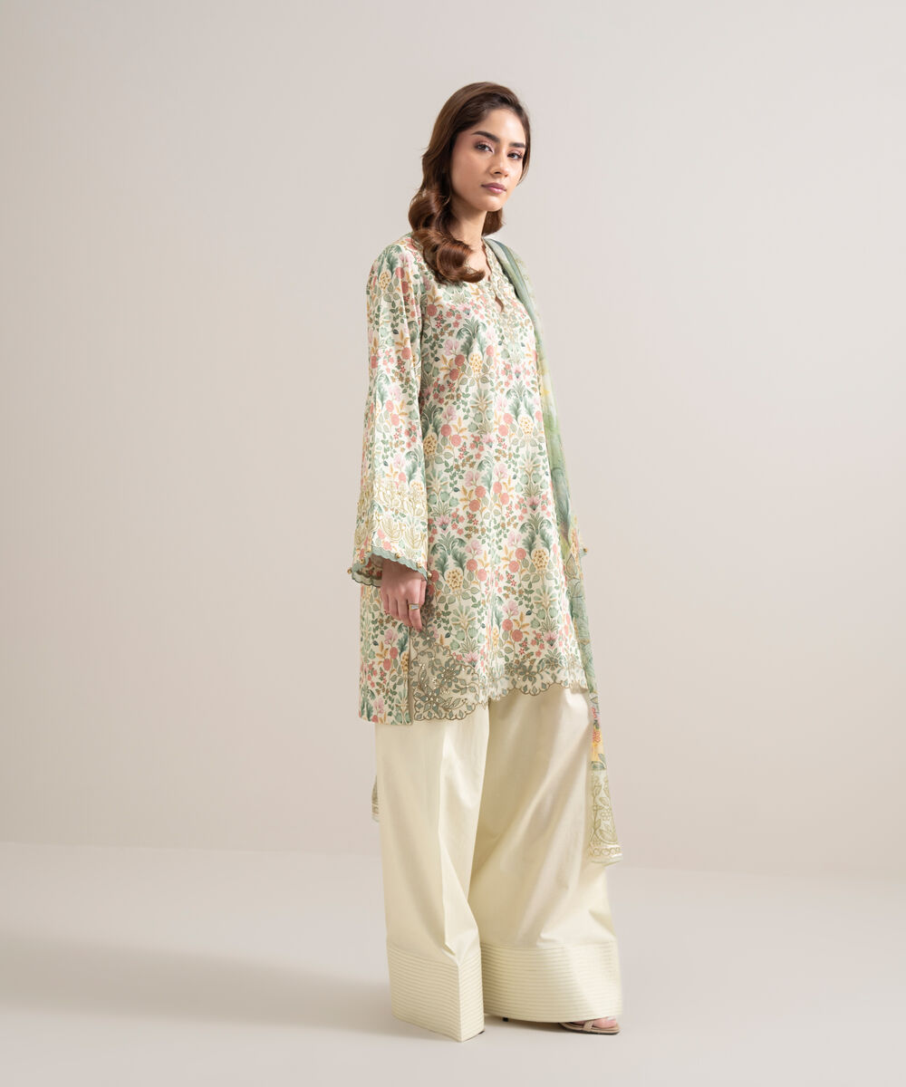 Women's Unstitched Lawn Embroidered Multi 3 Piece Suit
