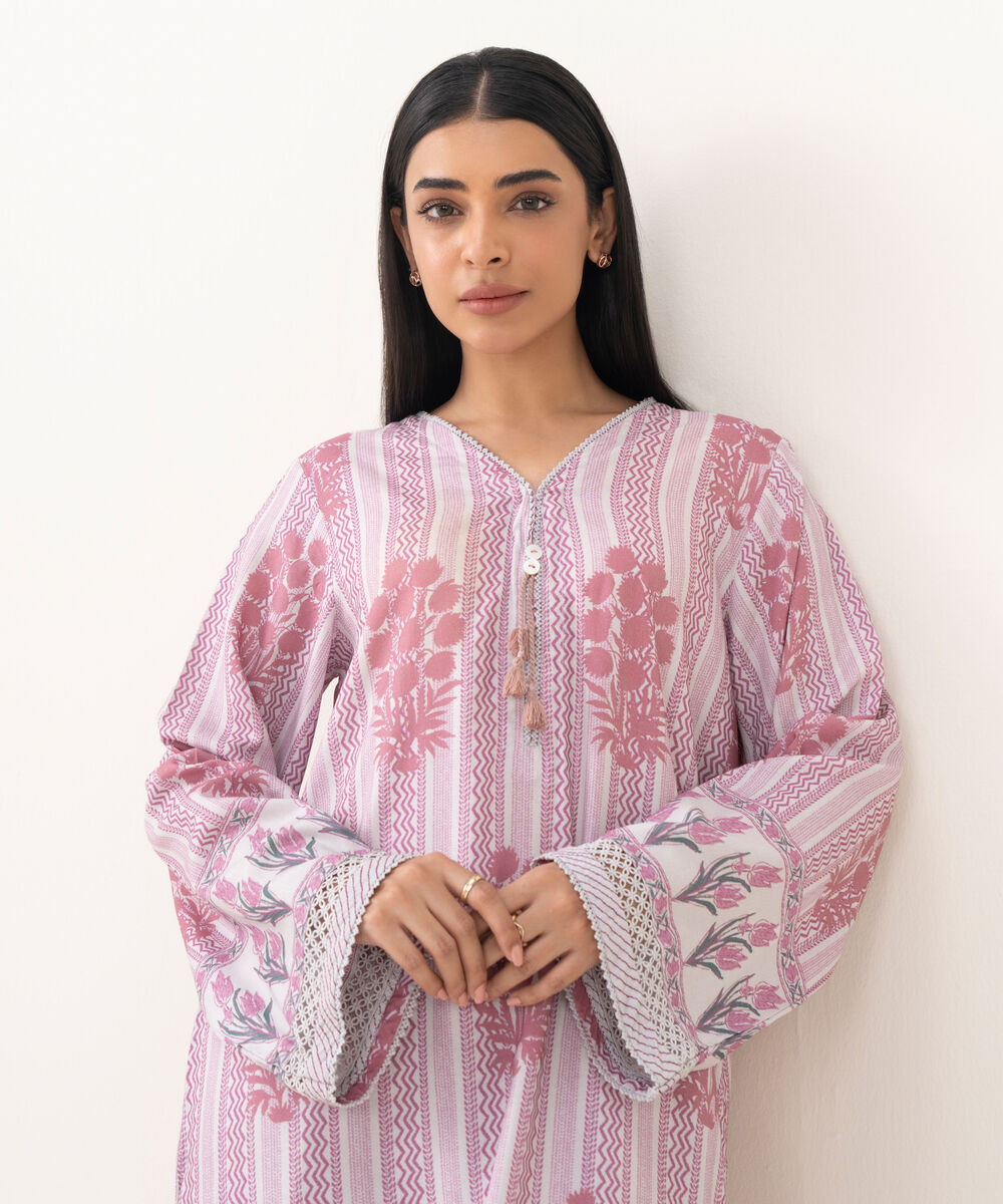 Women's RTW Linen Viscose Printed Grey Straight Shirt