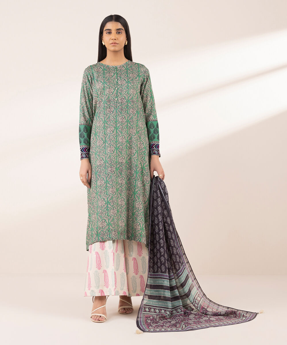 Women's RTW Arabic Lawn Green Printed A-Line Shirt