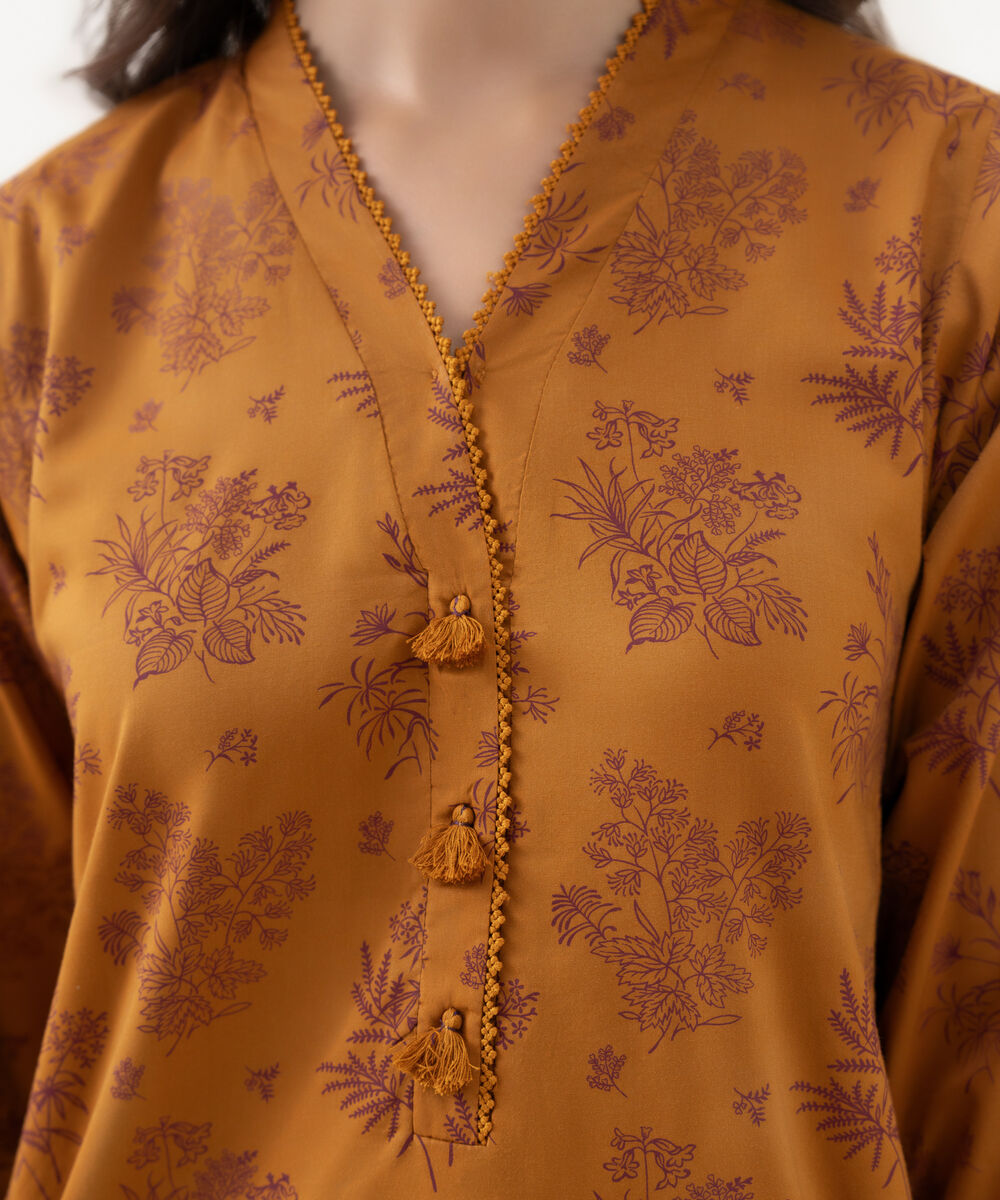 Women's RTW Cotton Viscose Printed A-Line Brown Shirt