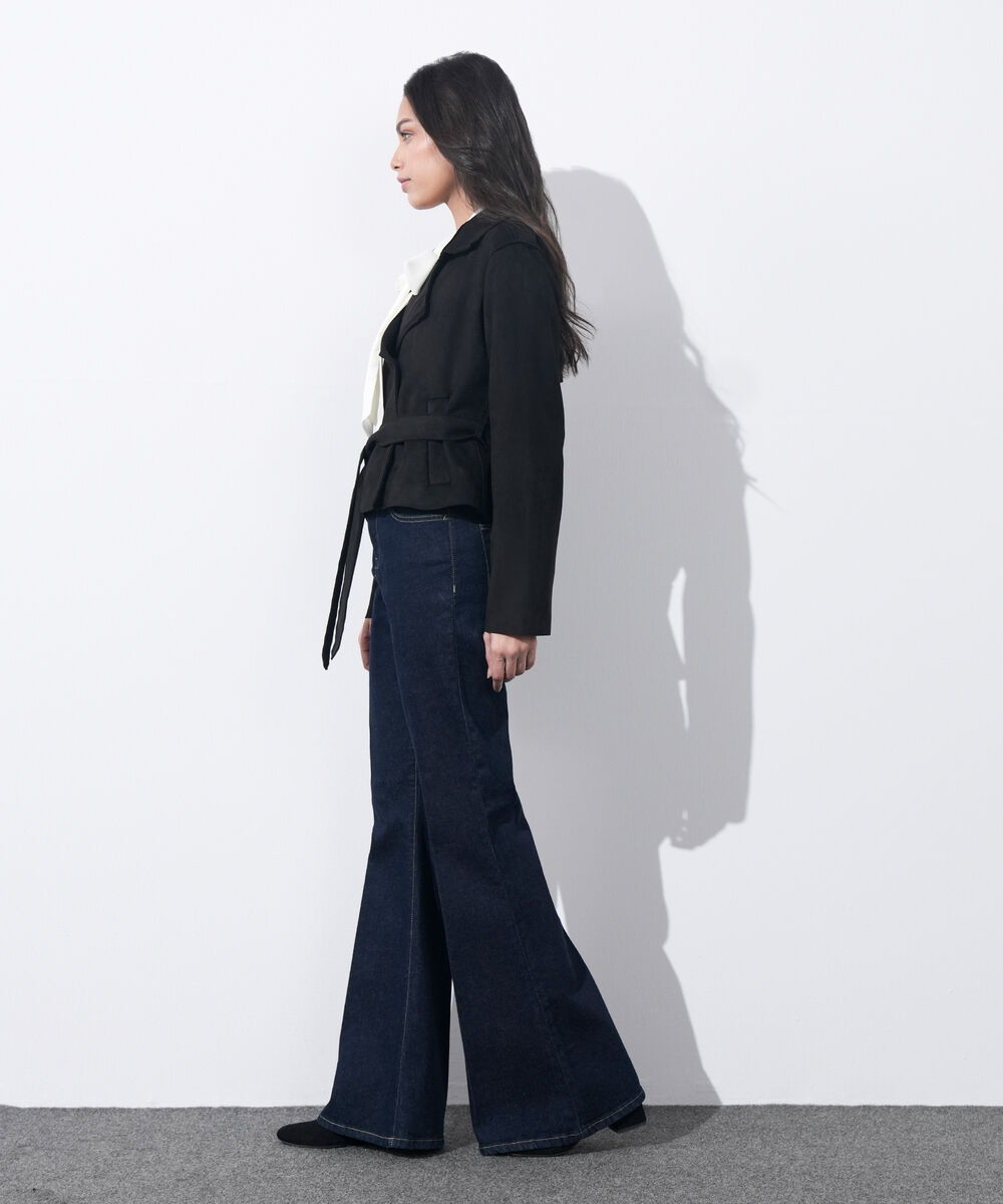 Women's Western Wear Black Faux Suede Trench Coat