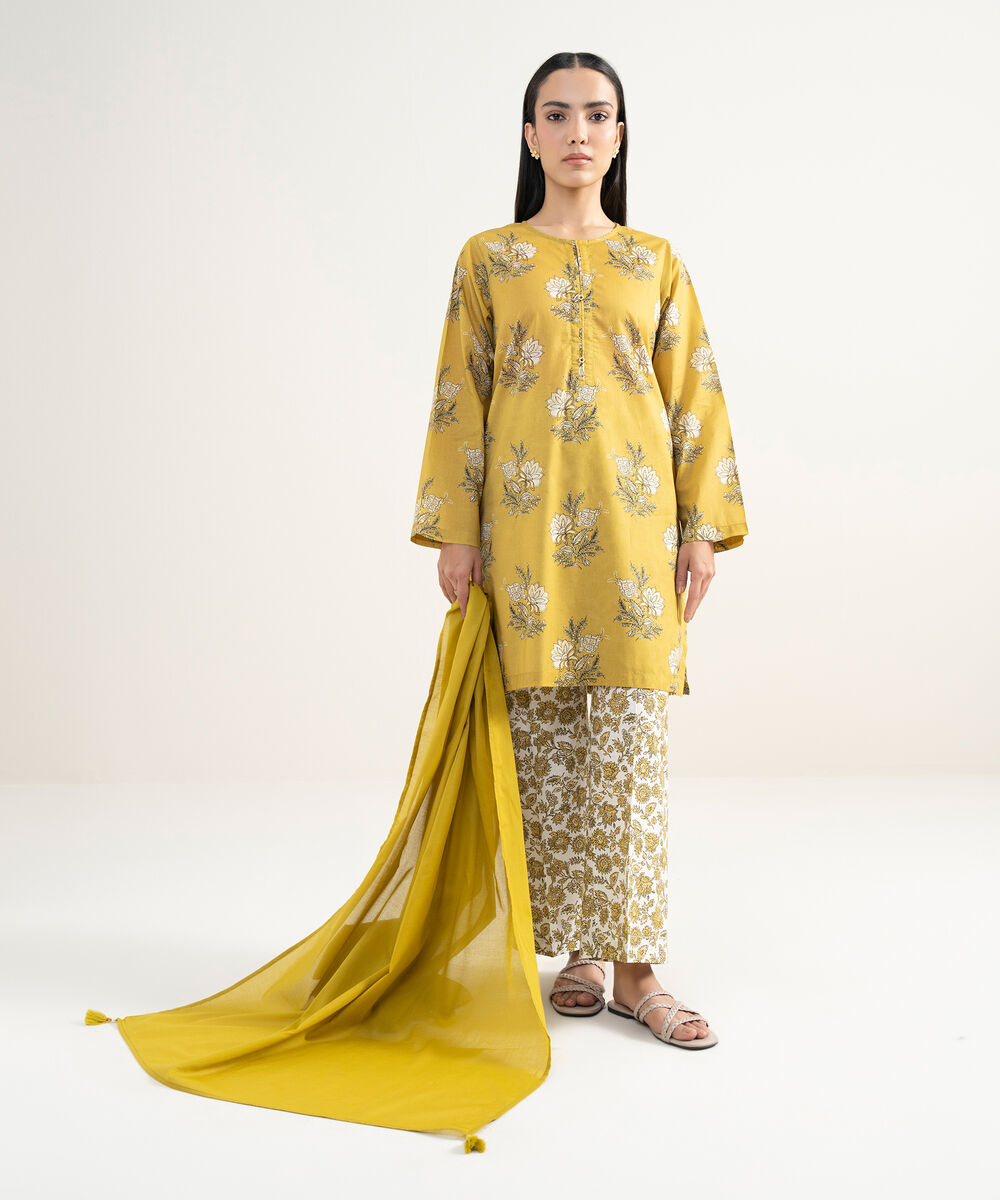 Women's RTW Lawn Printed Yellow Straight Shirt