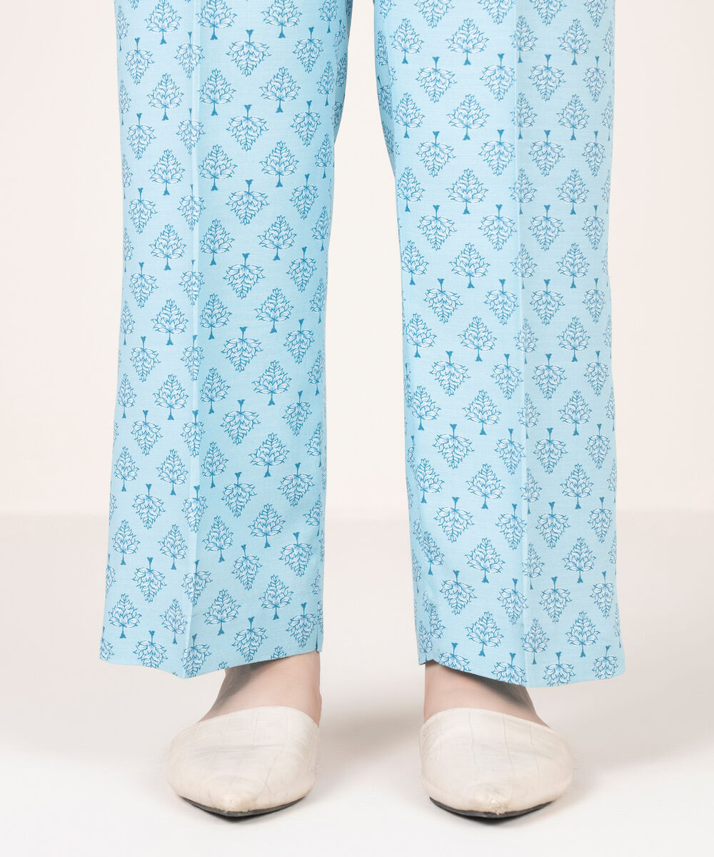 Women's RTW Arabic Khaddar Printed Blue Straight Pants