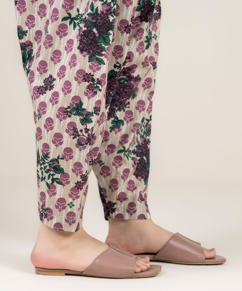 Women's RTW Cambric Printed Beige Shalwar