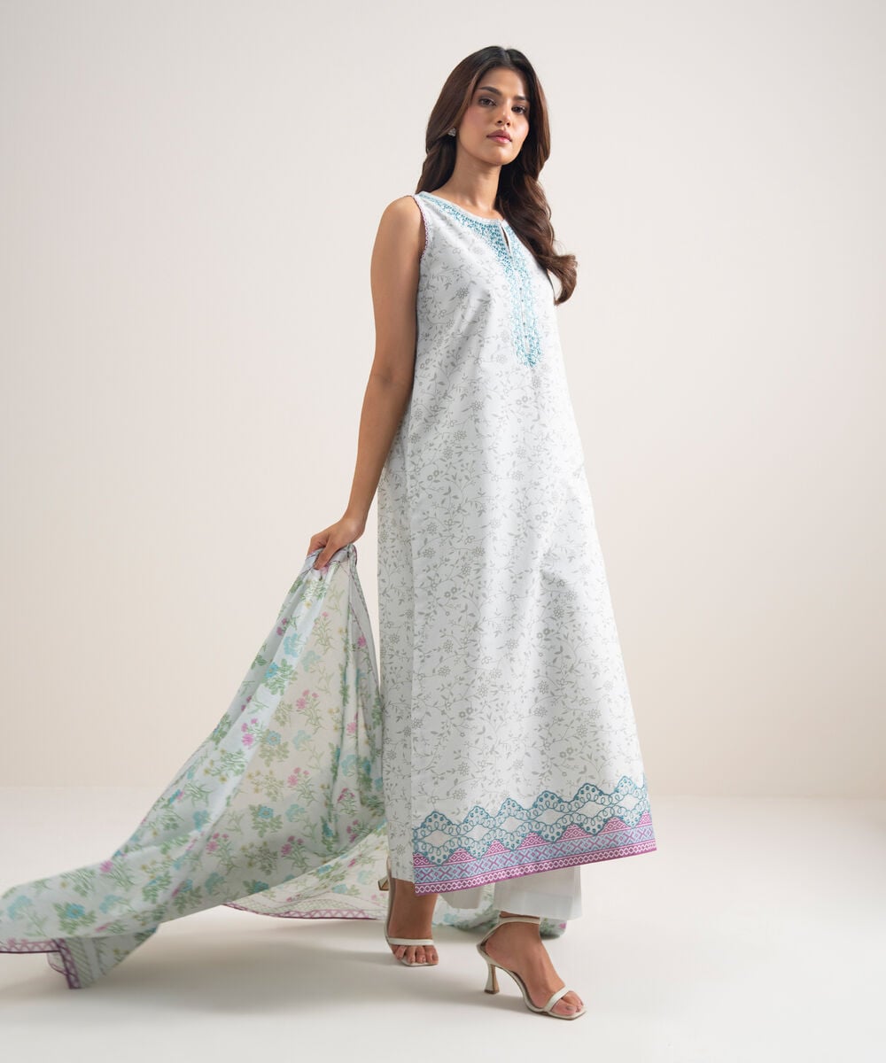 Women's Unstitched Lawn Embroidered Grey
