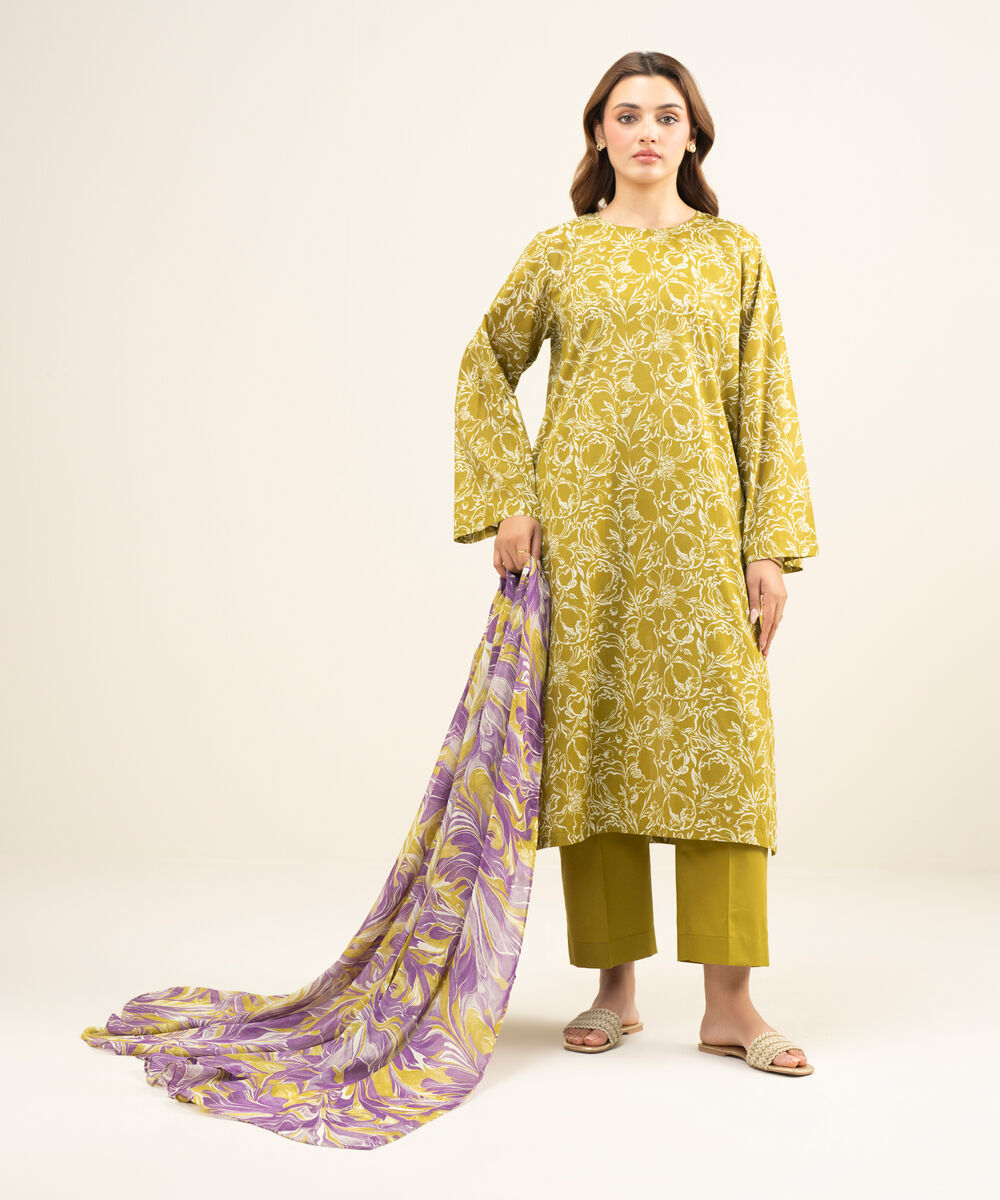 Women's Unstitched Lawn Green  3 Piece Suit