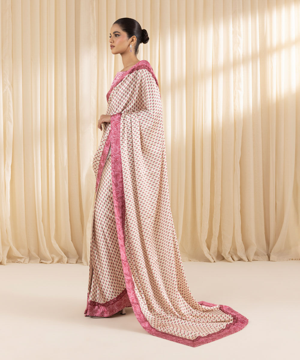 Women's Embroidered Blended Satin Pink Saree