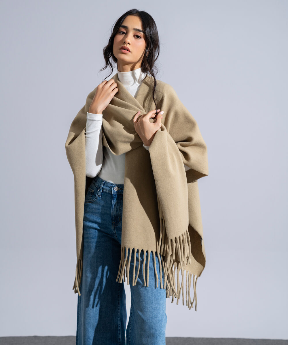 Women's Western Wear Beige Polyester Cape Shawl
