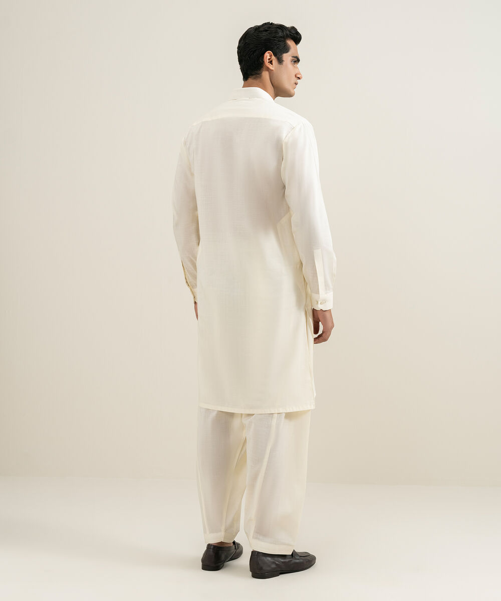 Men's light cream Slub Cotton Kameez Shalwar