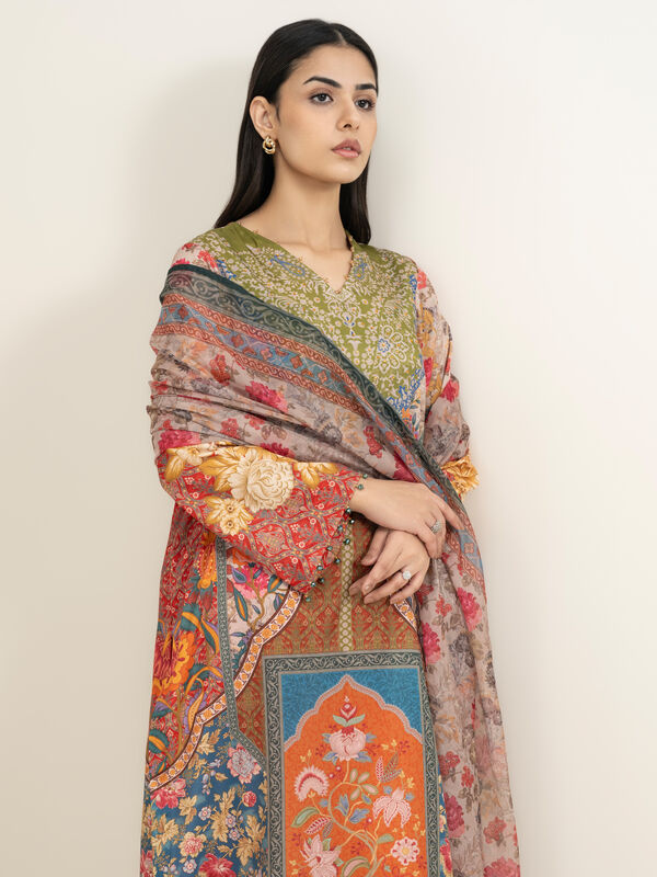 3 Piece - Printed Silk Suit