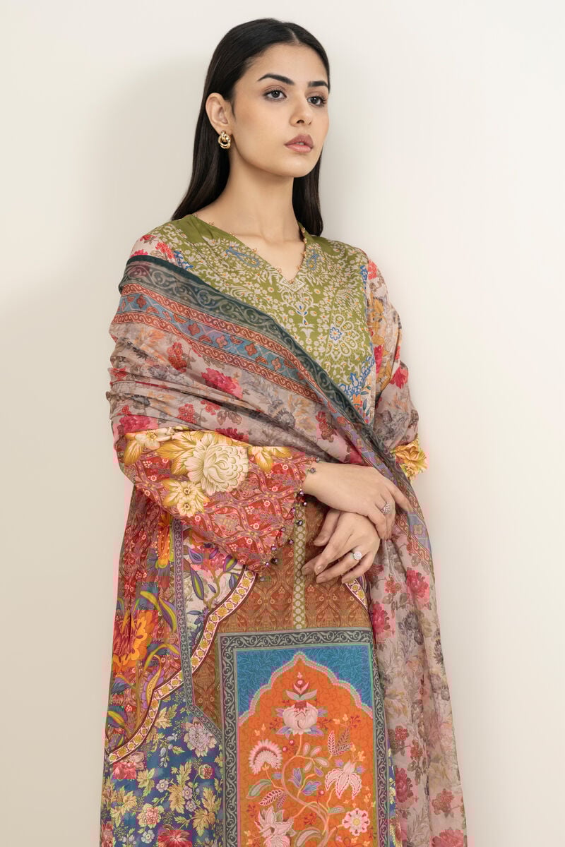 3 Piece - Printed Silk Suit