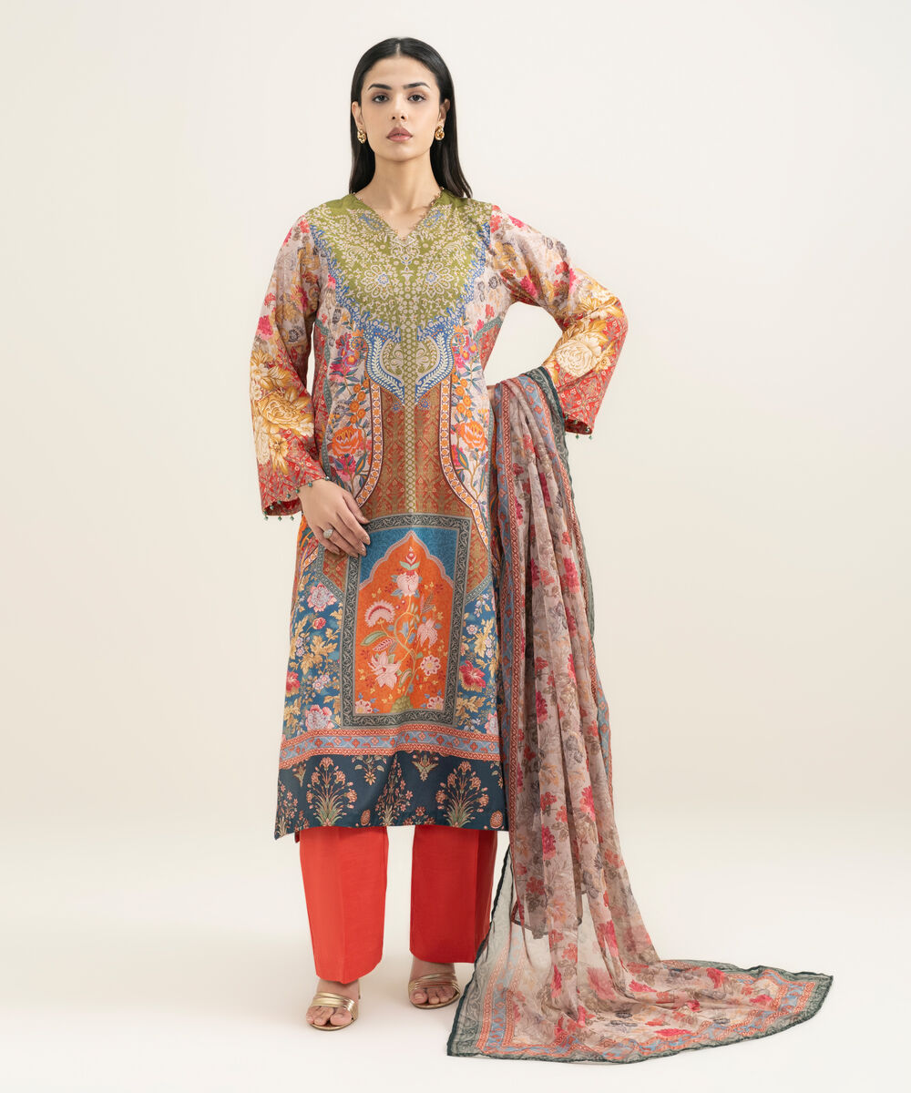 Women's RTW Blended Grip Silk Printed 3 Piece Suit