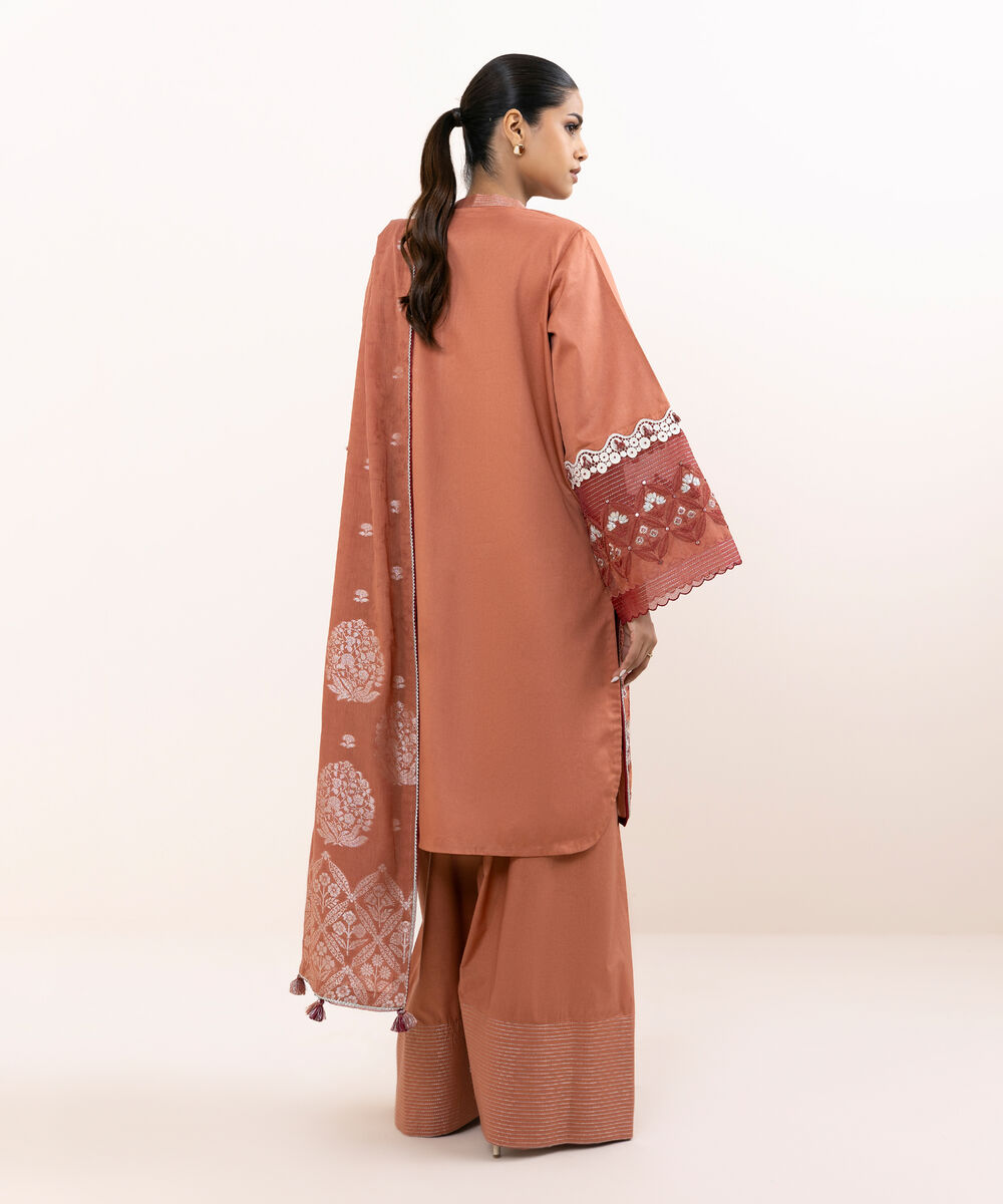 Women's Unstitched Light Cotton Satin Dyed Three Piece Suit