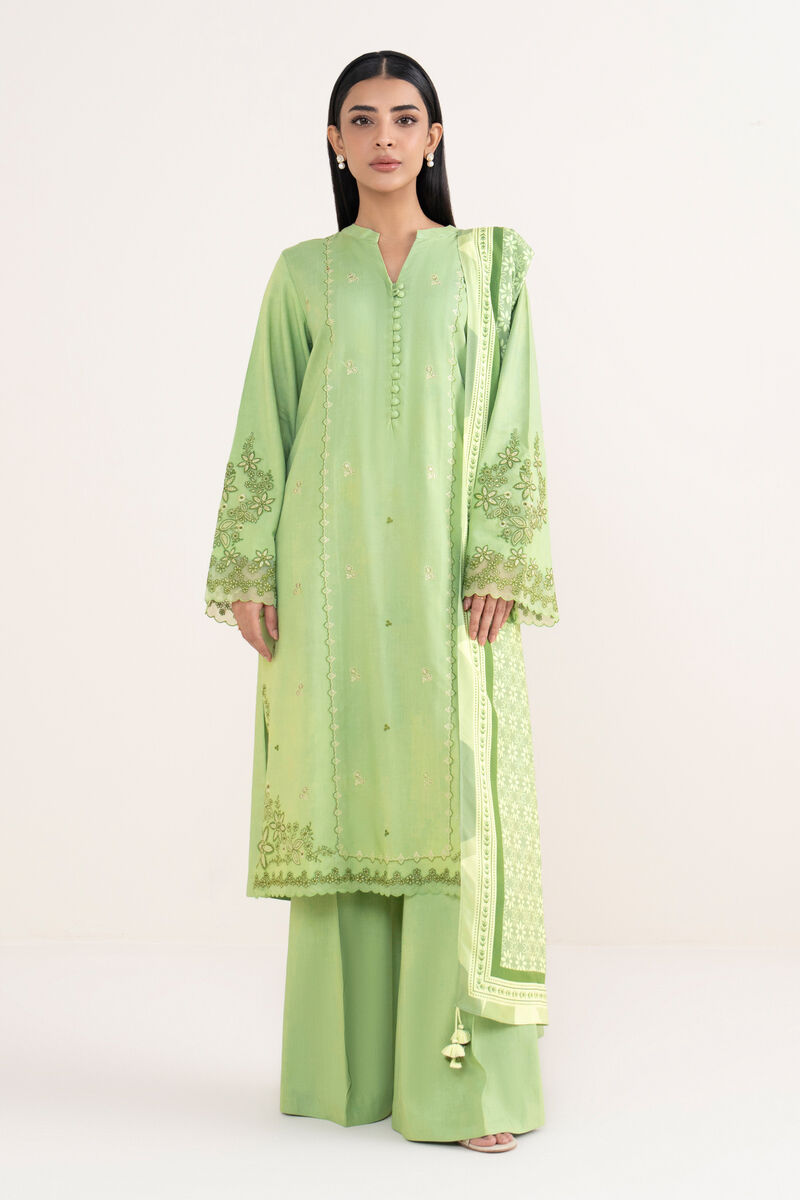 3 Piece -  Embroidered Linen Suit