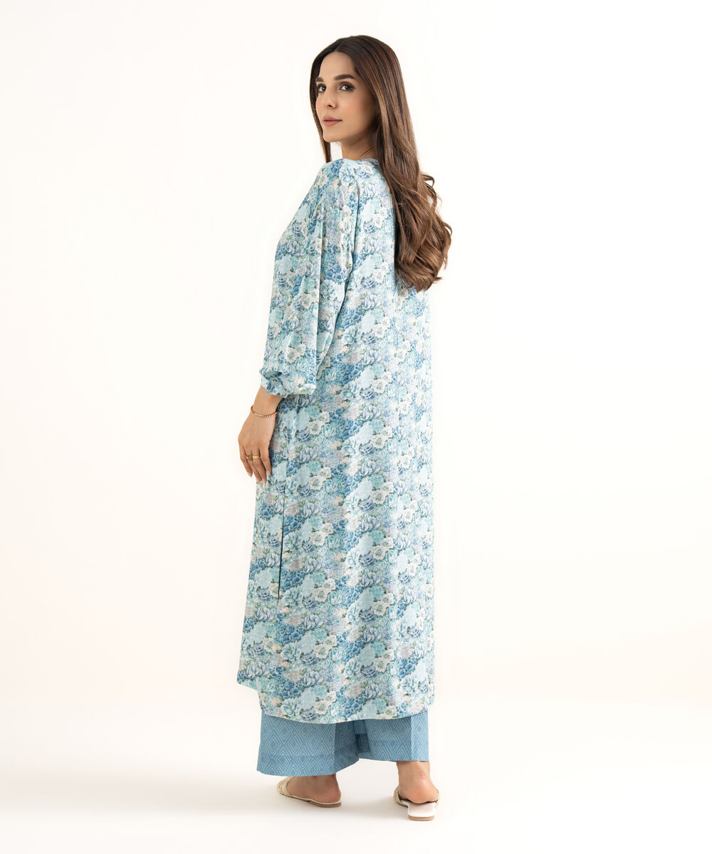 Women's RTW Arabic Lawn Blue Printed Straight Shirt