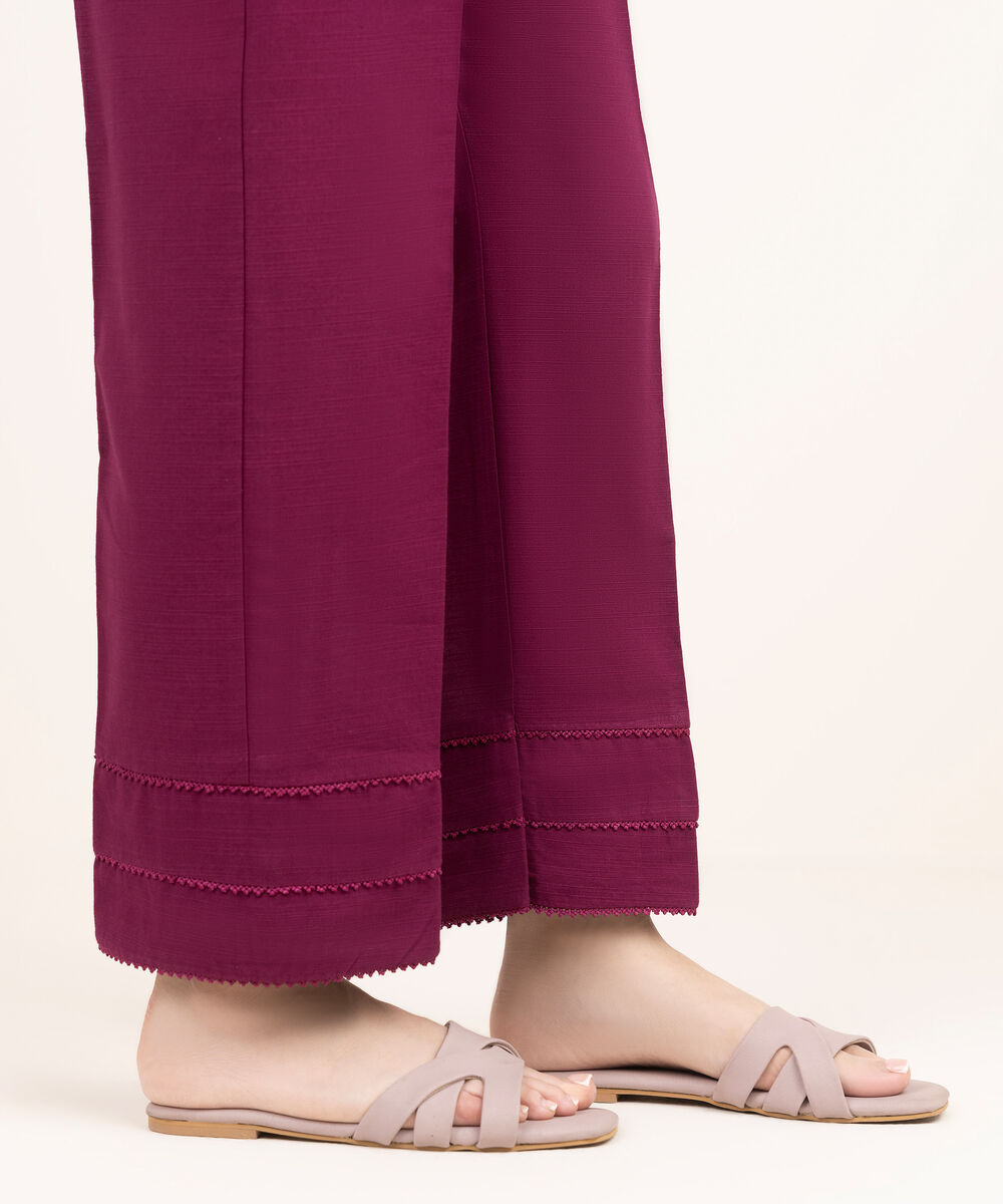 Women's RTW Khaddar Solid Purple Straight Pants