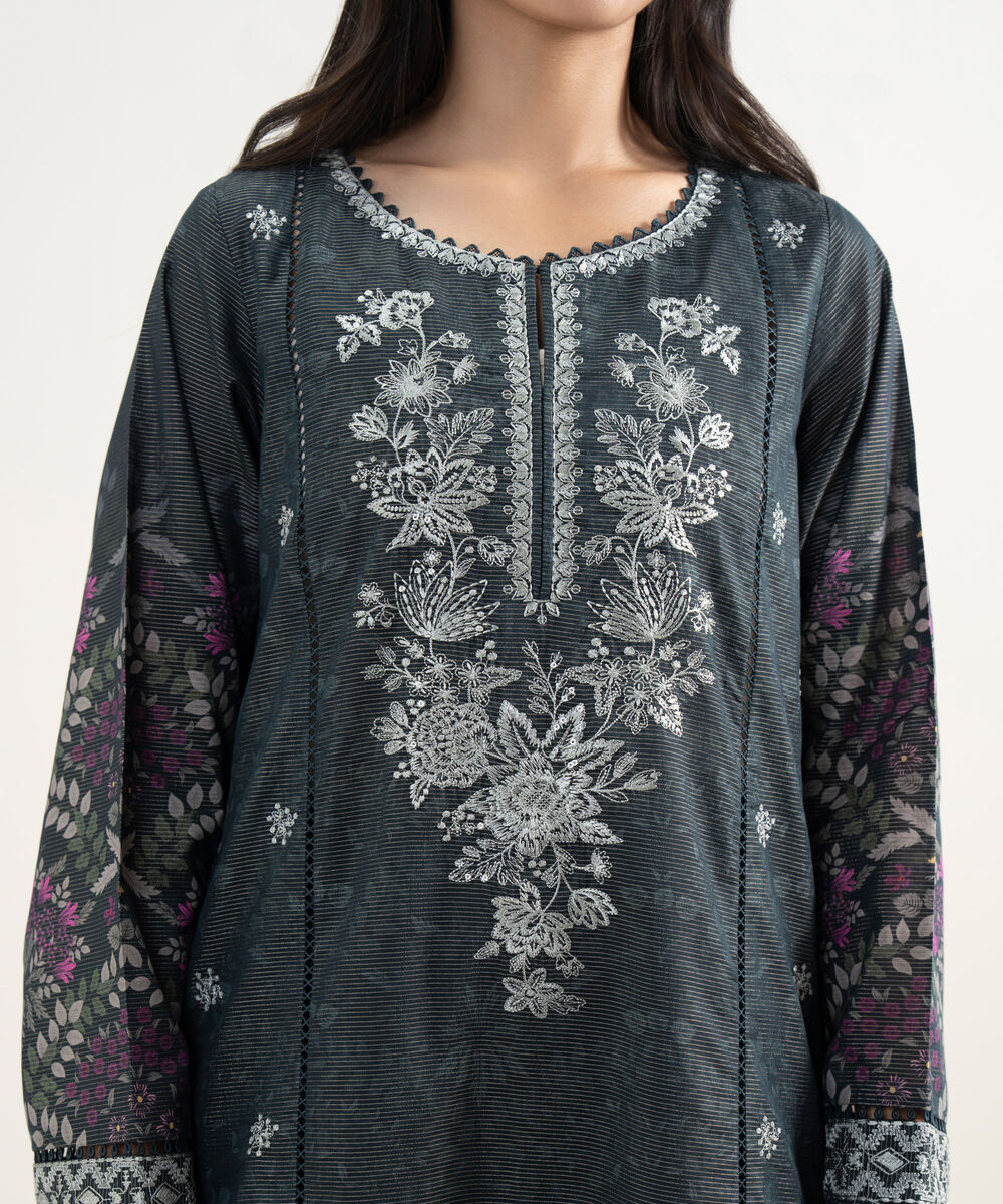 Women's RTW Zari Lawn Embroidered Black 2 Piece Suit