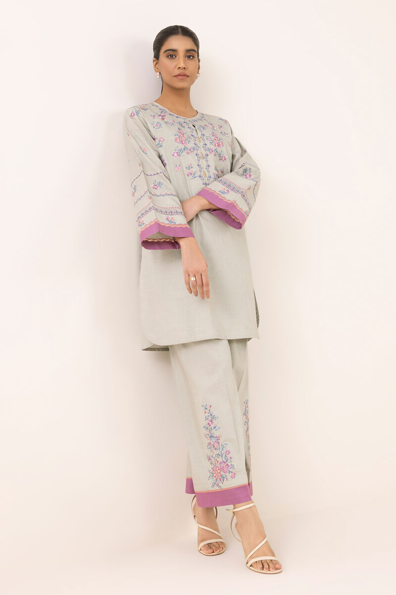 2 Piece - Embroidered Cotton Suit