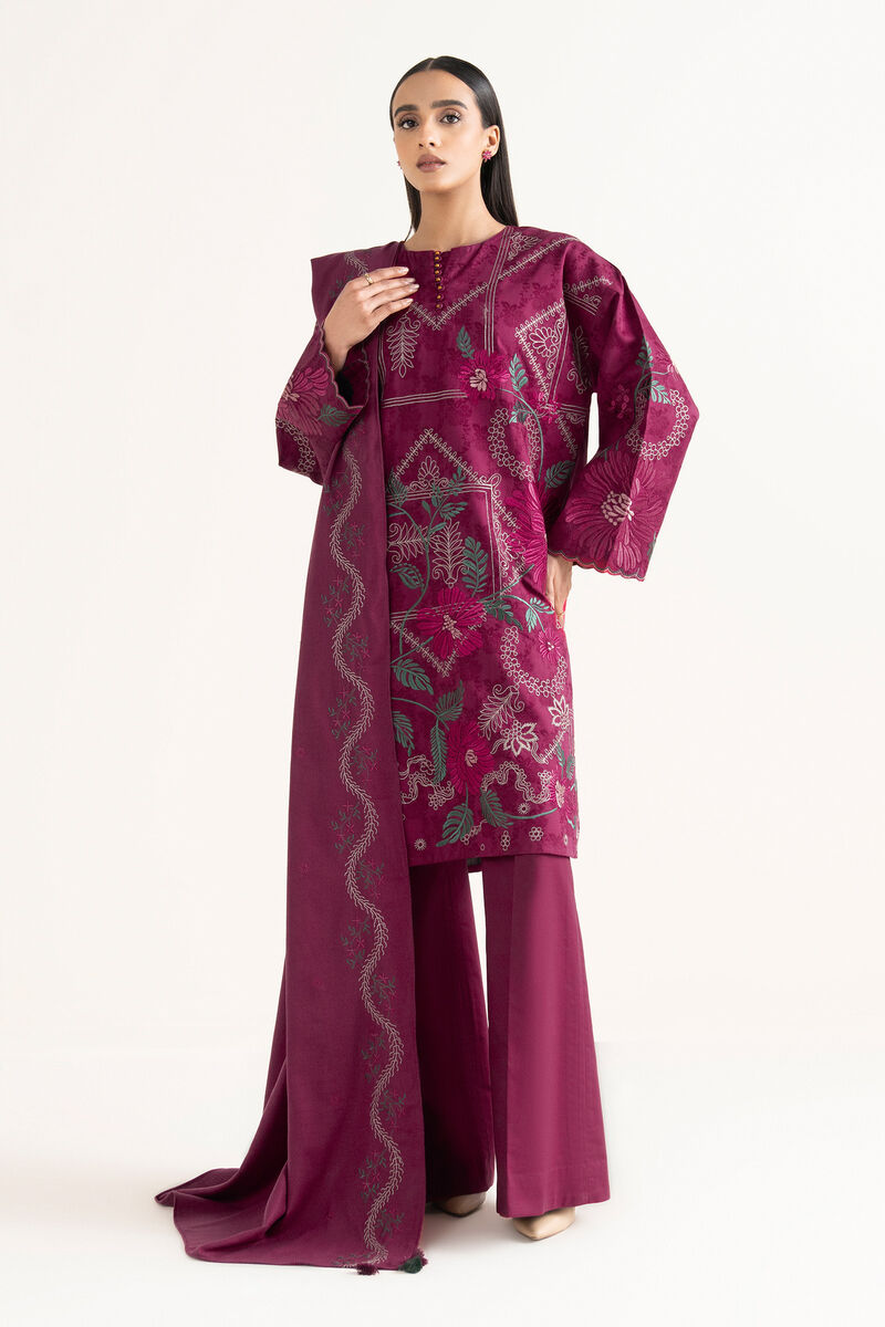 3 Piece - Embroidered Cotton Jacquard Suit