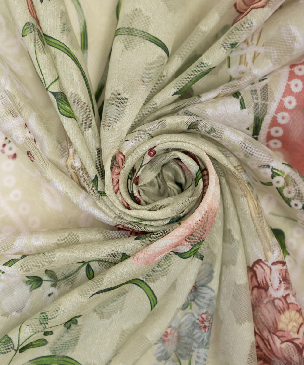 Brochea Jacquard Printed Green Dupatta