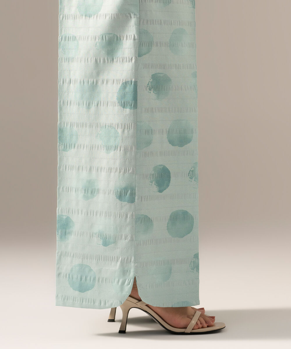 Women's RTW Seersucker Printed Blue Straight Pants
