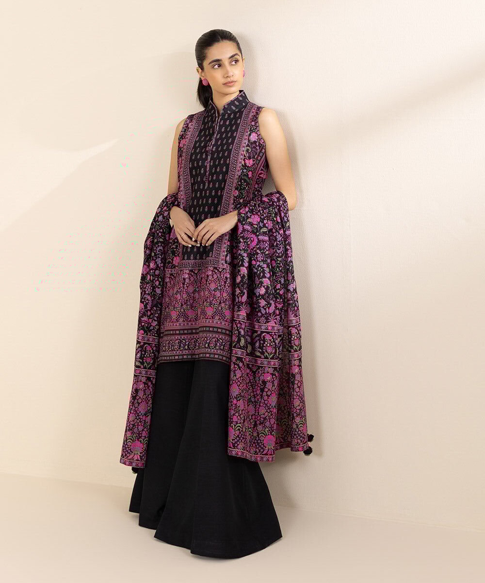 3 Piece - Printed Light Khaddar Suit Women's Pret Khaddar Multi Printed 3 Piece Suit