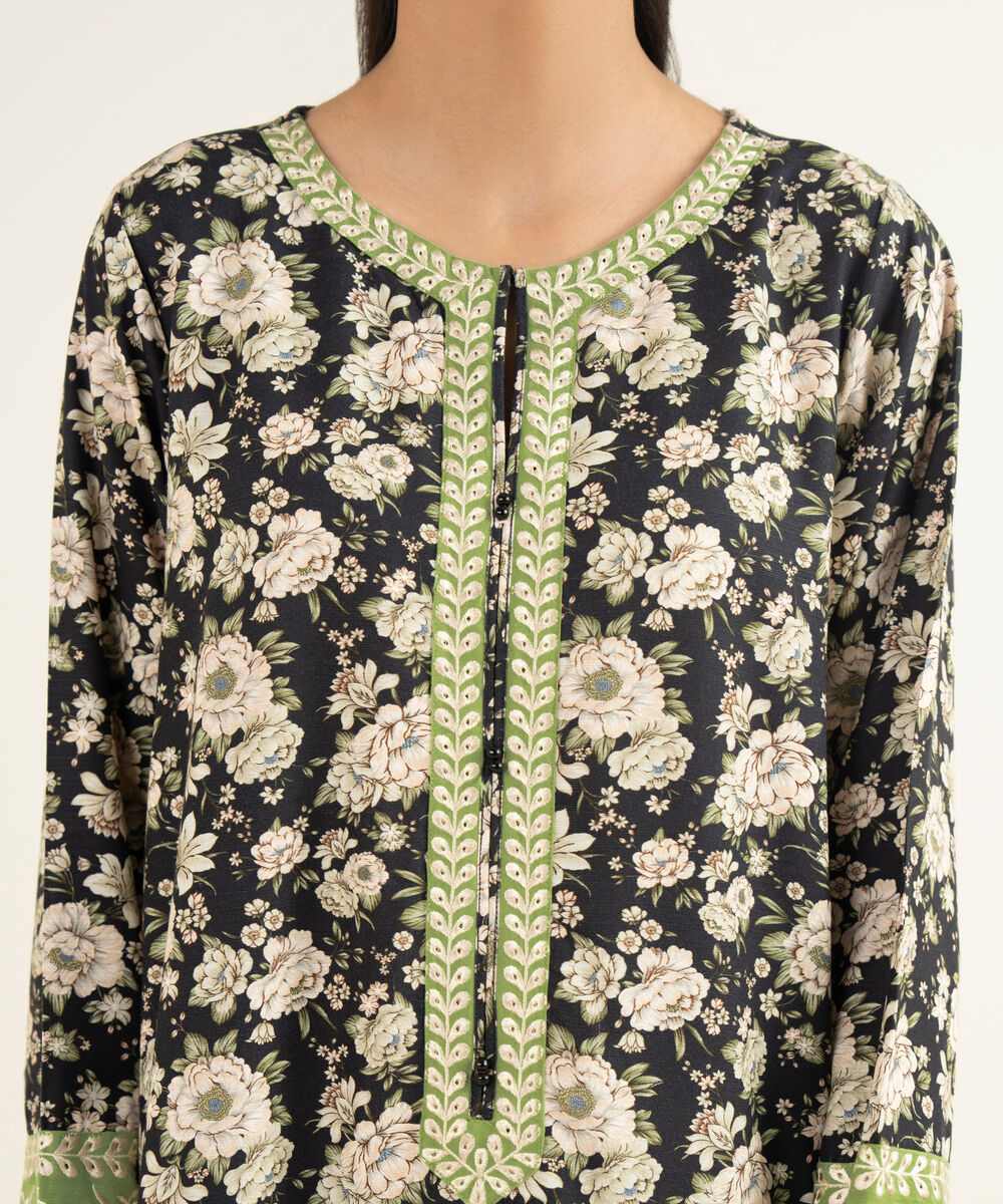 Women's RTW Light Khaddar Embroidered Black A-Line Shirt